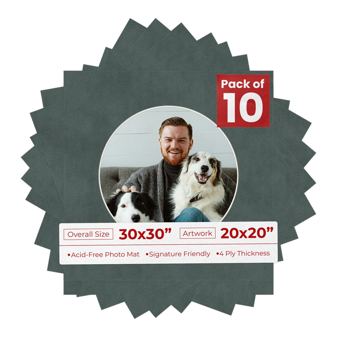 Dark Grey Suede Mat Board for 30x30 Frames - Circle Opening for 20x20 Photos